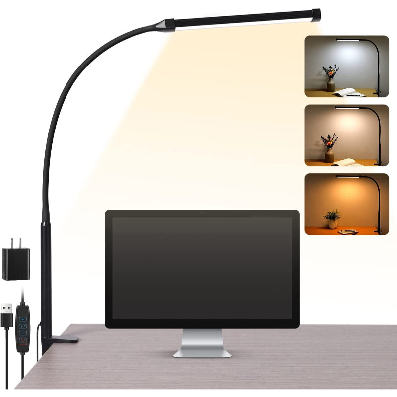 LED Bureaulamp met Flexibele arm – Dimbaar USB Adapter, Zwart voor Werkruimte