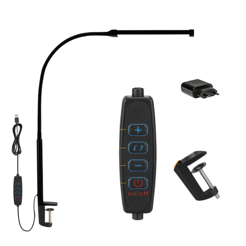 LED Bureaulamp met Flexibele arm – Dimbaar USB Adapter, Zwart voor Werkruimte